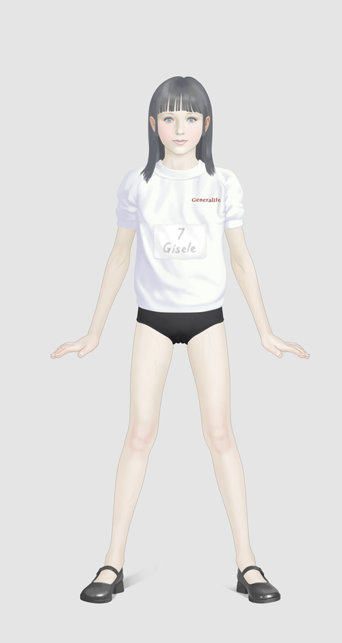 black_hair, blue_eyes, gisele, gym_uniform, takatou_sora
