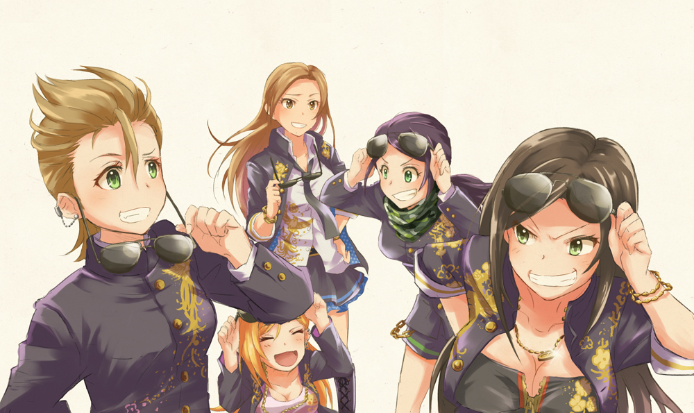 5girls, black_hair, blonde_hair, breasts, brown_hair, cleavage, delinquent, fujimoto_rina