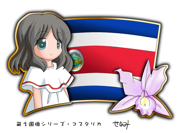 1girl, black_hair, costa_rica, costa_rican_flag, flag, murakami_senami, orchid