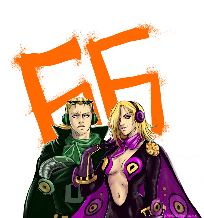 1boy, 1girl, 66, armor, bandanna, blonde_hair, brother_and_sister, cape