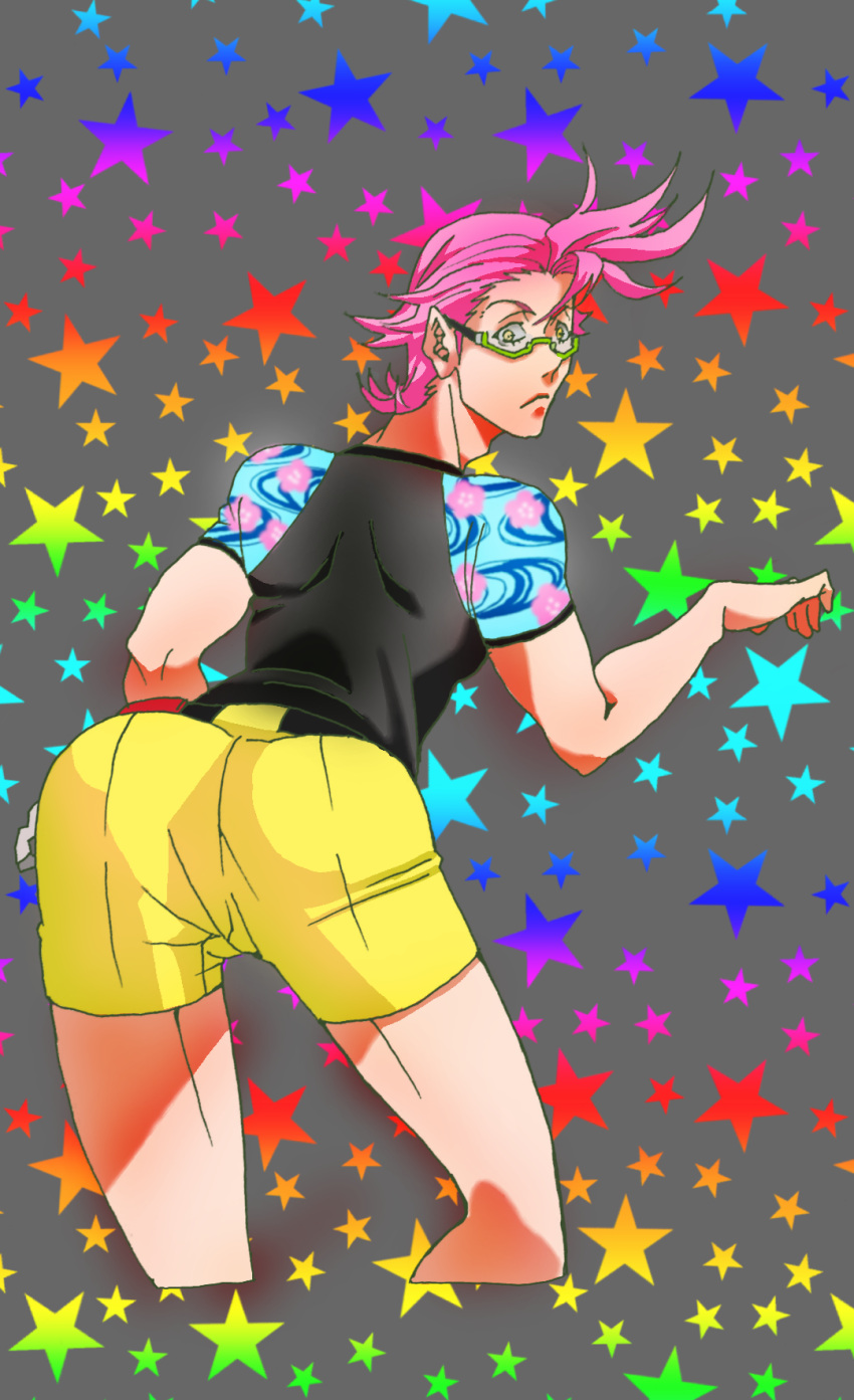 1boy, carnibal0380, glasses, kiznaiver, male_focus, pink_hair, short_hair, solo