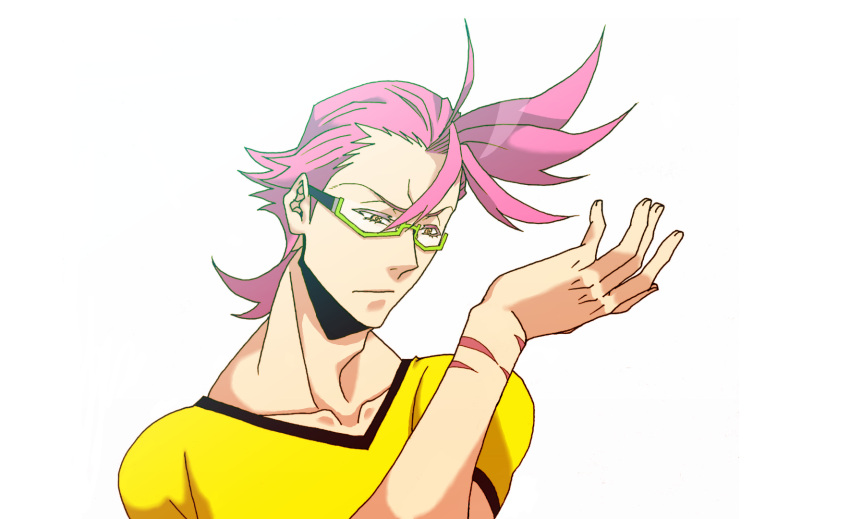 1boy, carnibal0380, glasses, kiznaiver, male_focus, pink_hair, scar, short_hair