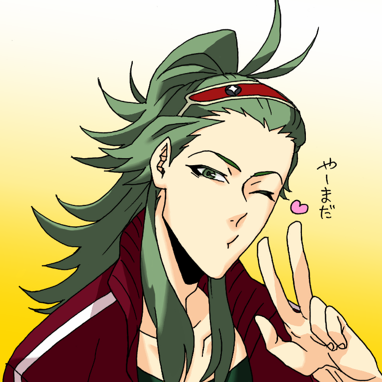 <3, 1boy, carnibal0380, green_eyes, green_hair, kazunao_yamada, kiznaiver, long_hair