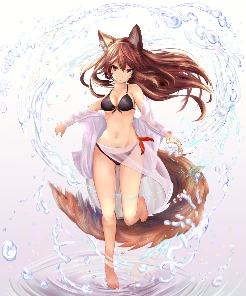 1girl, animal_ears, bad_anatomy, bad_feet, barefoot, bikini, black_bikini, breasts