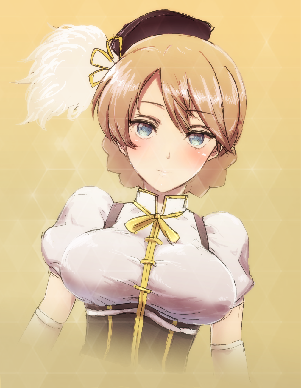 1girl, blonde_hair, blue_eyes, blush, braid, breasts, corset, cosplay