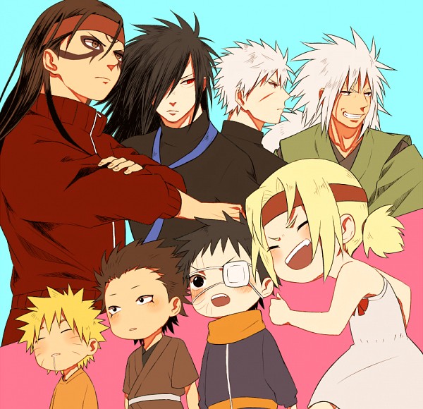 1girl, 6+boys, bangs, black_eyes, black_hair, blonde_hair, brown_eyes, brown_hair