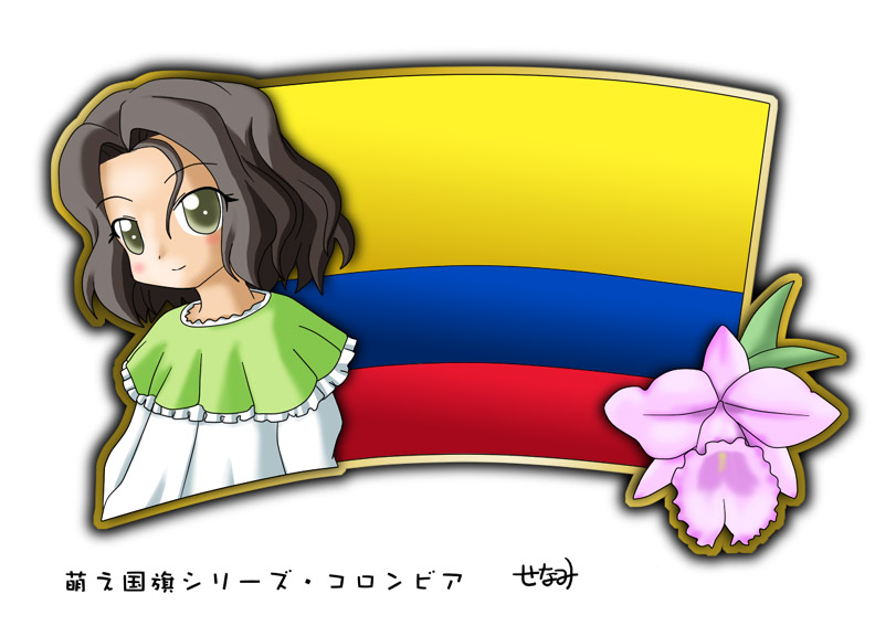1girl, black_hair, colombia, colombian_flag, flag, flower, murakami_senami, orchid