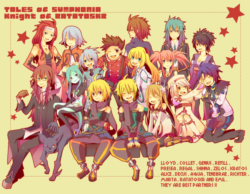 6+girls, alice_(tales_of_symphonia_kor), aqua_(tales_of_symphonia), character_name, colette_brunel, conoha, decus, emil_castagnier