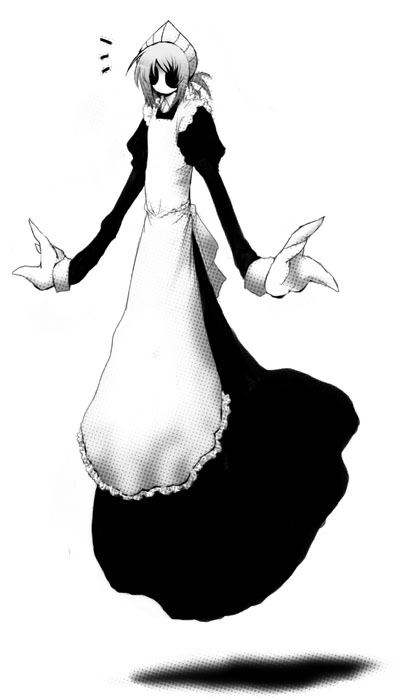 3m, floating, futaba_channel, maid, monochrome, nijiura_maids