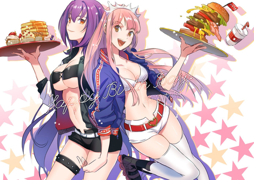 2girls, bikini_top, breasts, brown_eyes, cleavage, cupcake, fate/grand_order, fate_(series)