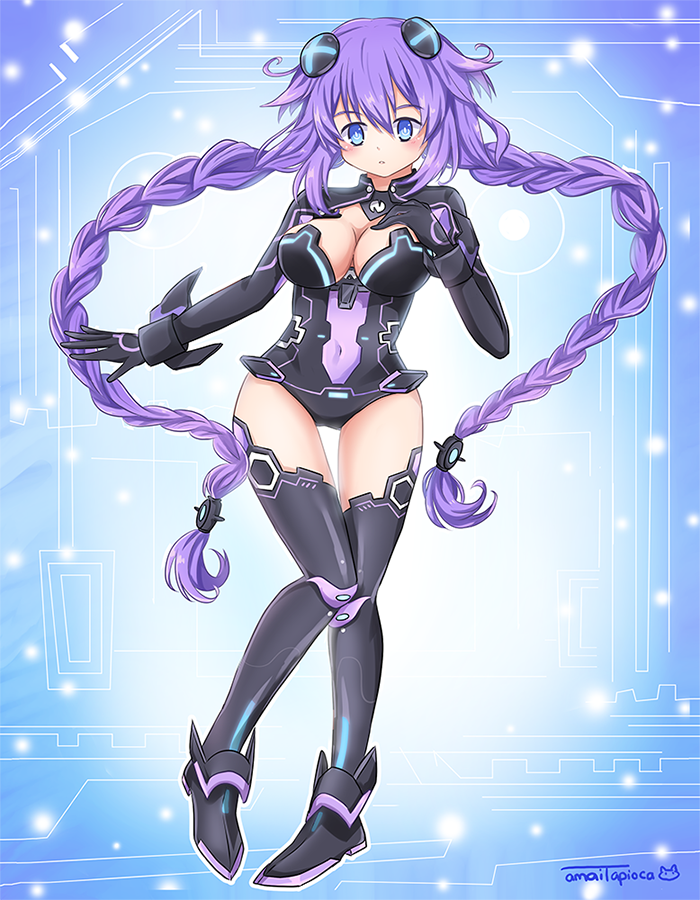 1girl, amai-tapioca, bangs, blue_eyes, braid, breasts, choujigen_game_neptune, cleavage