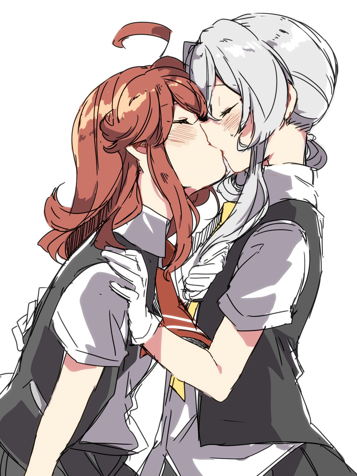 2girls, ahoge, arashi_(kantai_collection), blush, closed_eyes, gloves, highres, kantai_collection