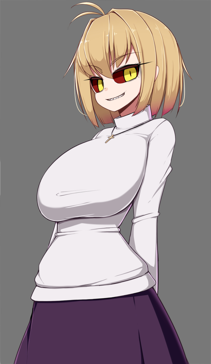 00s, 1girl, absurdres, ahoge, arcueid_brunestud, arms_behind_back, blonde_hair, breasts