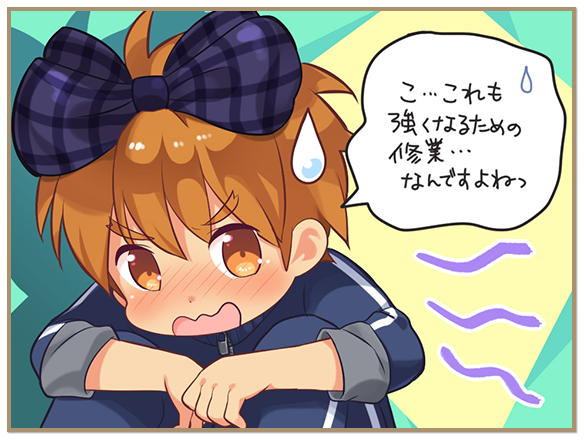 1boy, blush, bow, brown_eyes, brown_hair, eco_(petticoat), eyebrows, forked_eyebrows