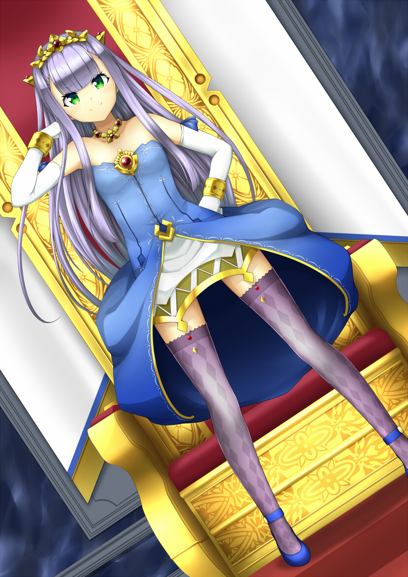 1girl, argyle, argyle_legwear, bare_shoulders, blue_shoes, closed_mouth, dress, dutch_angle