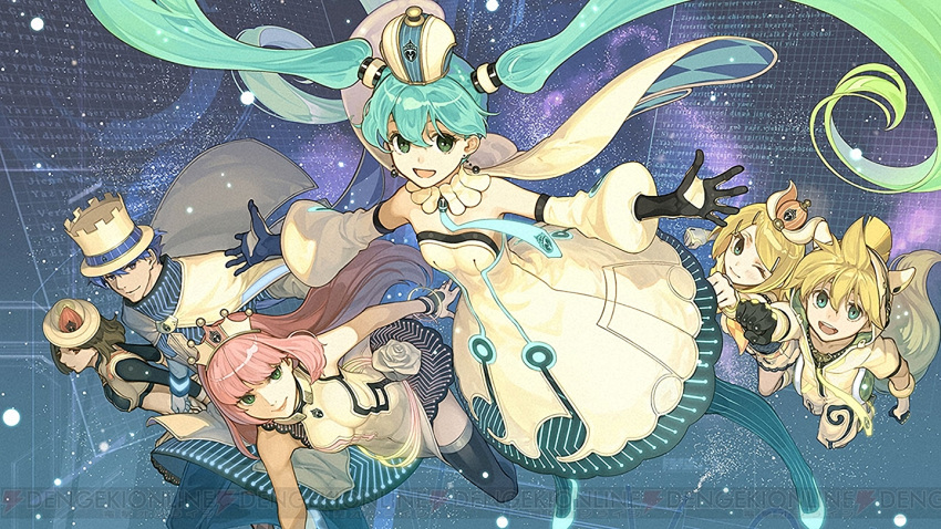 2boys, 4girls, animal_ears, black_gloves, black_legwear, blue_eyes, blue_hair, blue_necktie