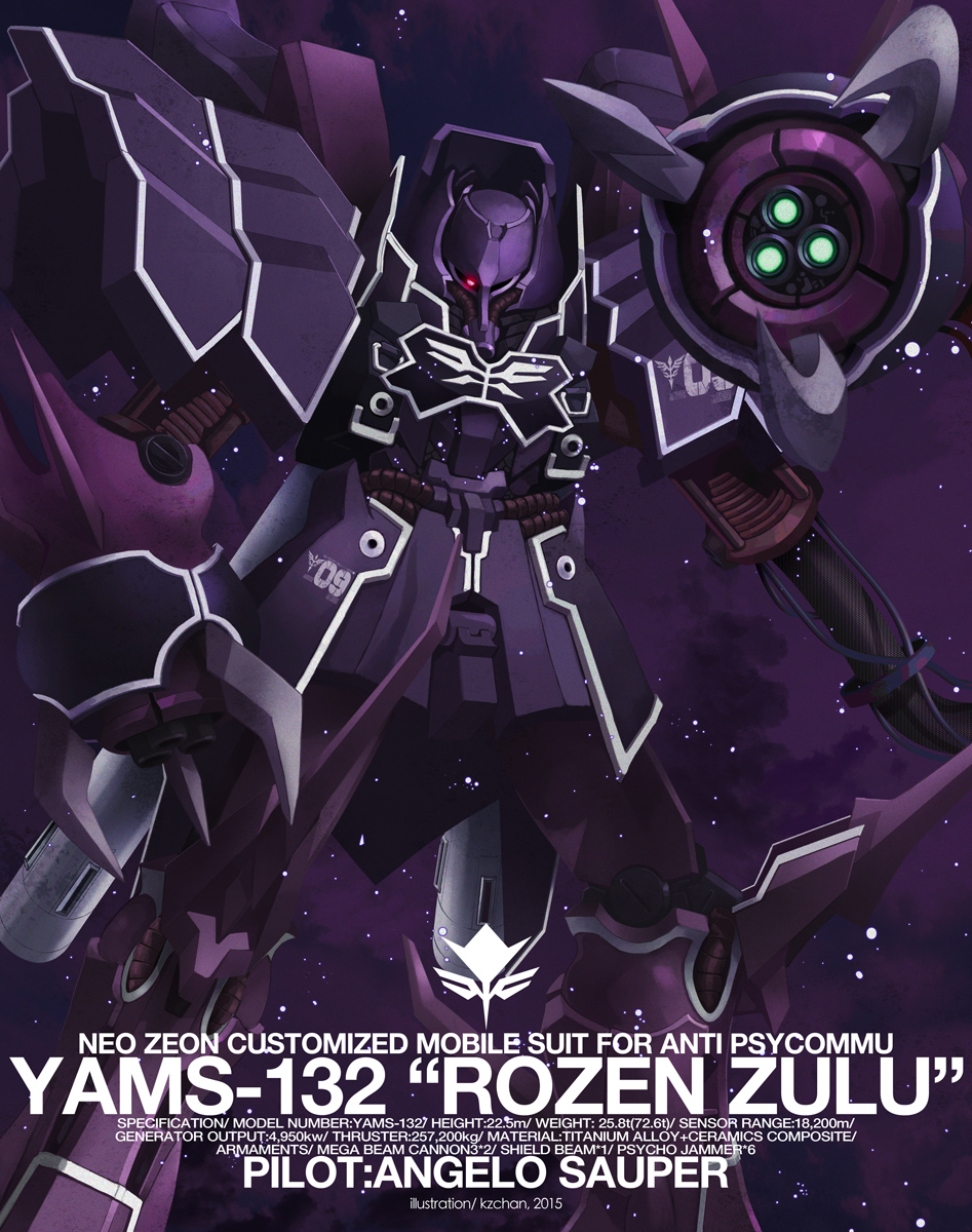 commentary_request, english, gundam, gundam_unicorn, highres, kzchan, mecha, no_humans, one-eyed, rozen_zulu, space