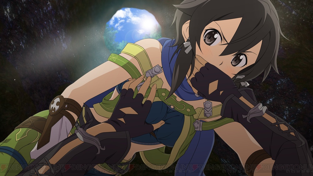 1boy, 1girl, asada_shino, black_eyes, black_gloves, black_hair, blue_eyes, blue_scarf
