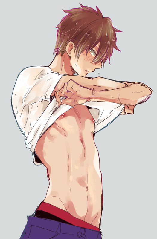 1boy, blush, boxers, brown_eyes, brown_hair, cowboy_shot, ensemble_stars!, looking_at_viewer