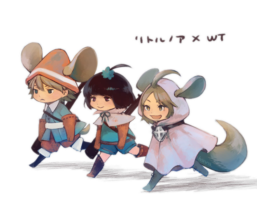 +_+, 1boy, 2girls, :>, :<, :d, ahoge, amatori_chika