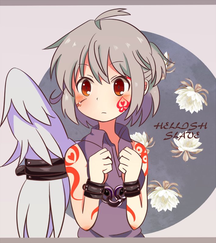 1girl, ahoge, bdsm, blush, bondage, bound, buna_shimeji_(keymush), chained