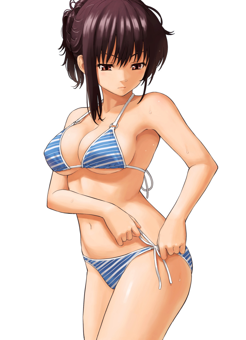 1girl, absurdres, adjusting_clothes, adjusting_swimsuit, bikini, bikini_no_housoku, black_hair, breasts
