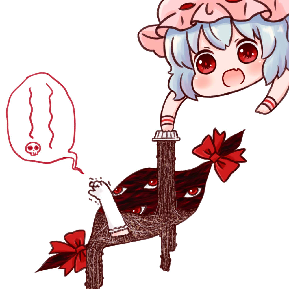 2girls, batta_(ijigen_debris), blue_hair, blush, chibi, elbow_gloves, gap, gloves