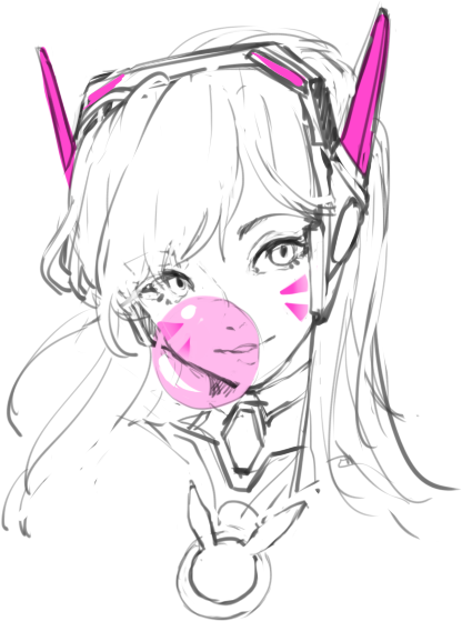 1girl, bangs, bodysuit, bubble_blowing, bubblegum, bunny_print, d.va_(overwatch), eyebrows