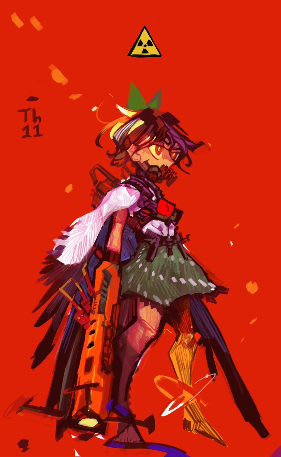 1girl, alternate_hairstyle, arm_cannon, bird_wings, black_hair, black_wings, bow, cape