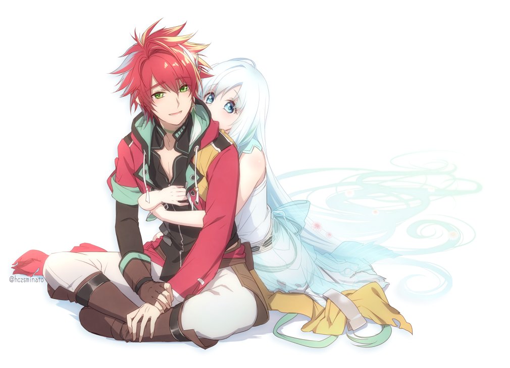 blue_eyes, eve_(yuukyuu_no_tierblade), shudo_(yuukyuu_no_tierblade), white_hair, yuukyuu_no_tierblade, yuuna_minato