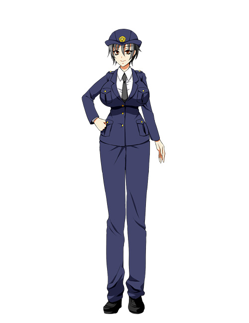 1girl, black_hair, gloves, police, police_uniform, policewoman, type6, uniform