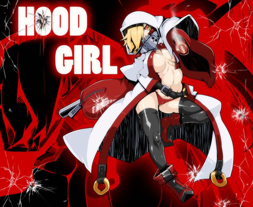 1girl, belt, black_legwear, blonde_hair, breasts, bullet_hole, character_name, covered_mouth