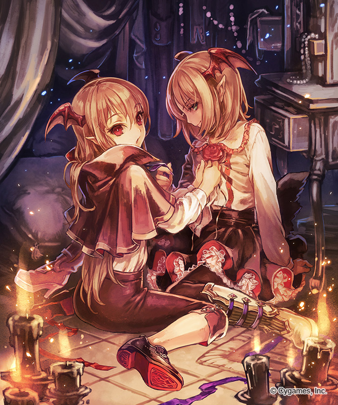 1boy, 1girl, arm_support, black_pants, black_skirt, blonde_hair, boots, candle