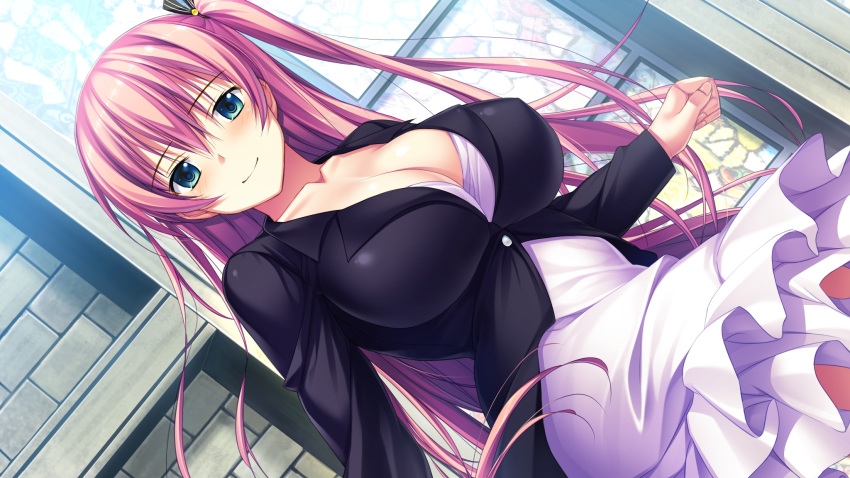 1girl, amakura, aqua_eyes, blush, breasts, cleavage, closed_mouth, erect_nipples