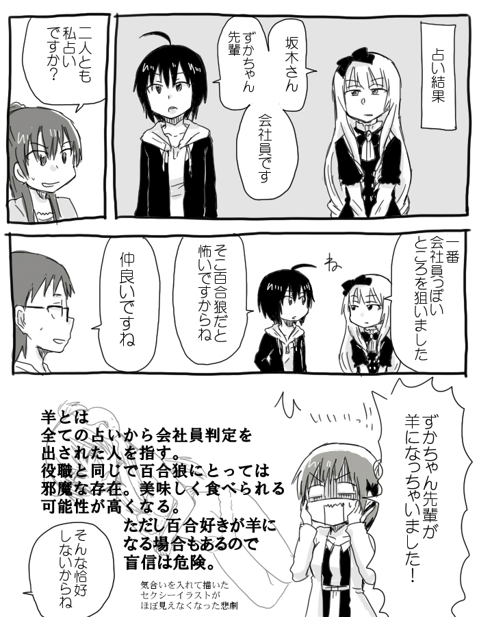 ahoge, greyscale, iguchi_yumi, imai_midori, kiryuu_suruga, monochrome, ogasawara_rinko, open_mouth, sakaki_shizuka, shirobako, speech_bubble, toudou_misa, translation_request, yasuhara_ema