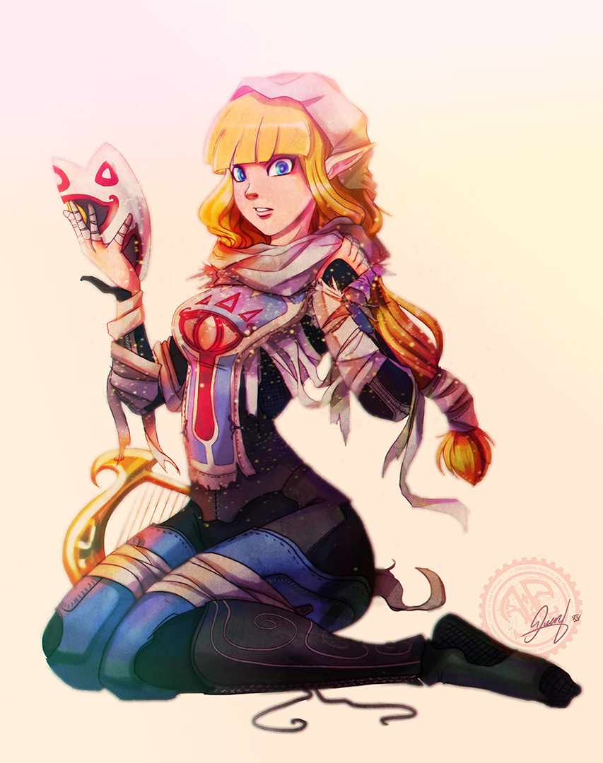 1girl, artist_name, bangs, blonde_hair, blue_eyes, blunt_bangs, bodysuit, gradient