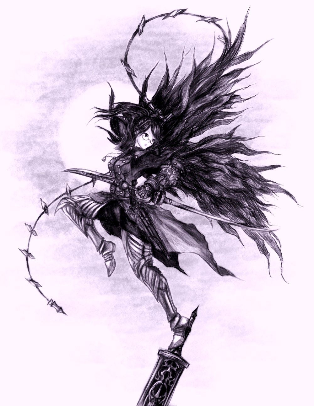 1girl, aqua_eyes, arms_up, bloodborne, boots, closed_mouth, dazzle_(shinkonryu), expressionless