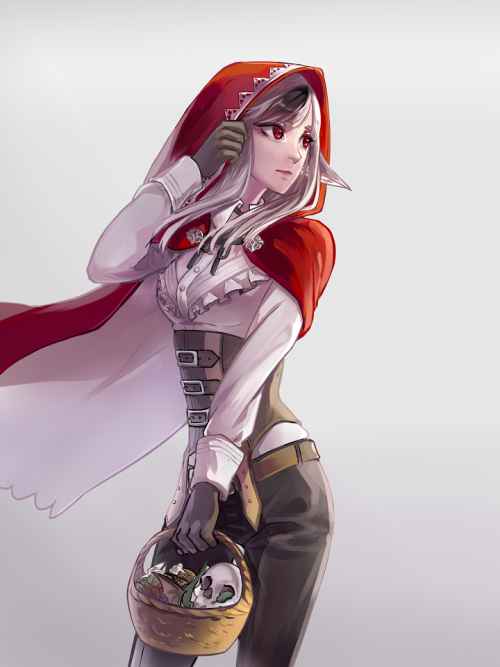 1girl, animal_ears, basket, black_hair, fire_emblem, fire_emblem_if, gloves, grey_background, grey_hair, hood, hoodie, long_hair, multicolored_hair, simple_background, skull, solo, two-tone_hair, velour_(fire_emblem_if), wolf_ears, zettanoia