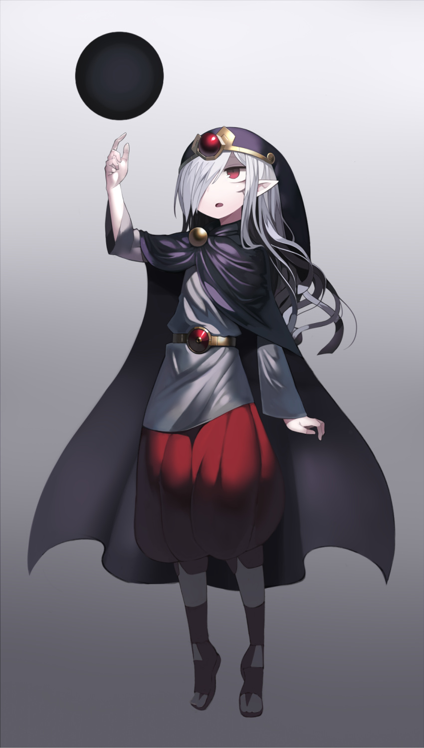 1boy, belt, cape, facial_mark, full_body, hair_over_one_eye, harau, hat