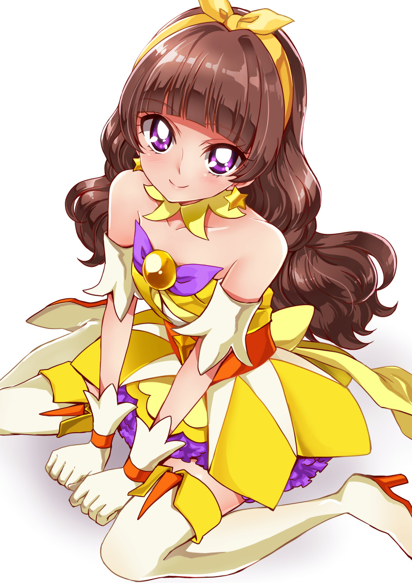 1girl, absurdres, amanogawa_kirara, bare_shoulders, brown_hair, cure_twinkle, cure_twinkle_(cosplay), detached_collar