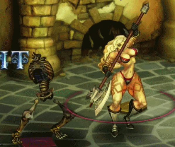 1girl, amazon, amazon_(dragon's_crown), animated, animated_gif, attack, axe, bikini