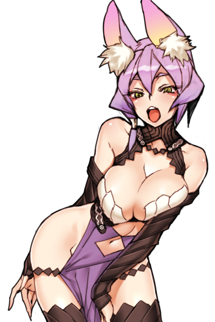 1girl, 7th_dragon_(series), 7th_dragon_iii, animal_ears, black_legwear, breasts, cleavage, detached_sleeves