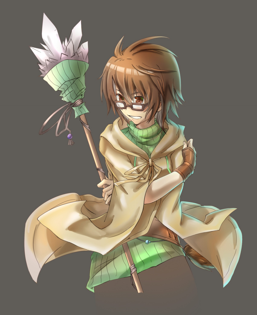 1girl, aussa, black_background, brown_eyes, brown_hair, duel_monster, glasses, highres