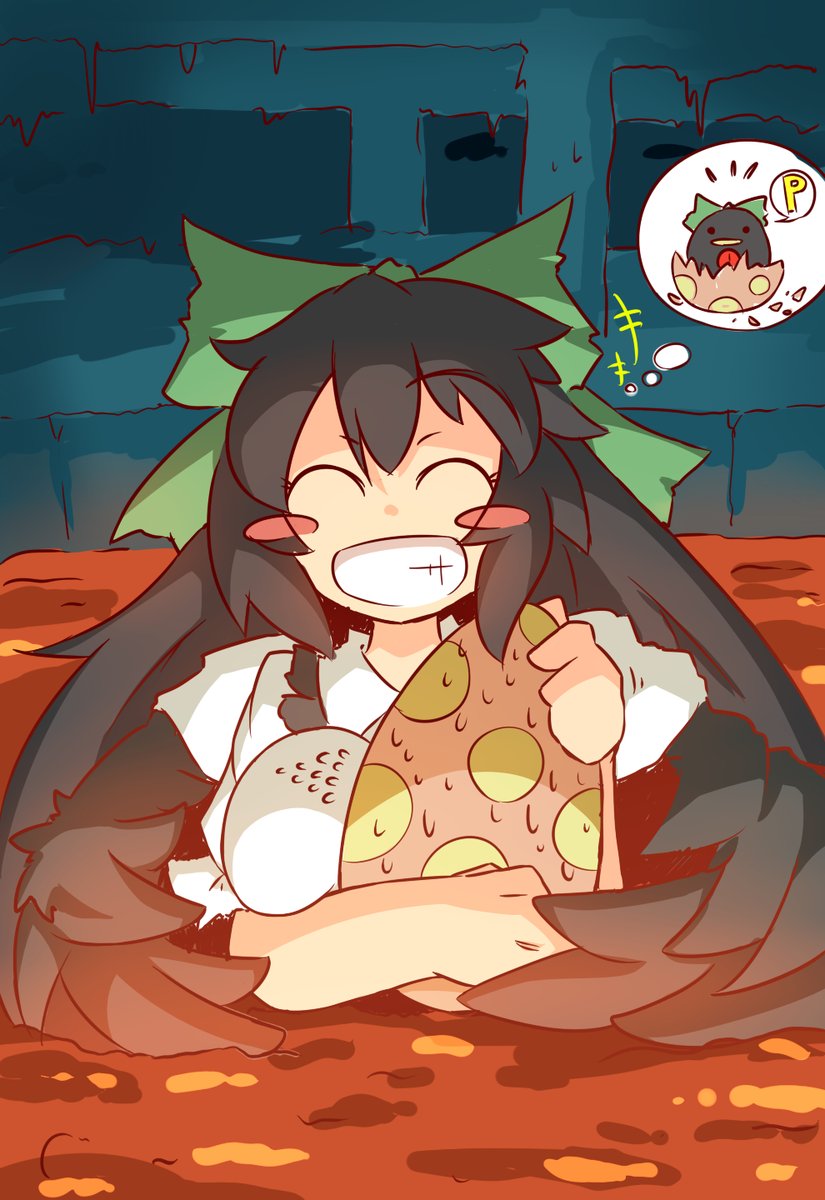 1girl, ^_^, amura_(artist), bird, black_hair, blush, blush_stickers, bow