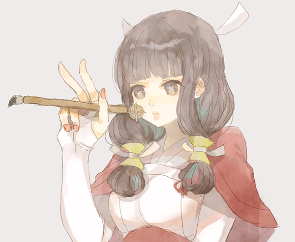 1girl, brown_eyes, brown_hair, capelet, fire_emblem, fire_emblem_if, kannawataame, long_hair