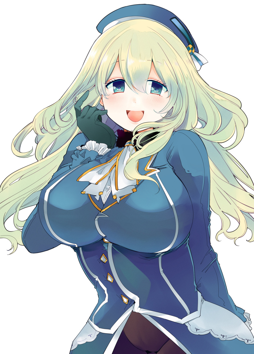 1girl, ascot, atago_(kantai_collection), beret, black_gloves, blonde_hair, breasts, gloves