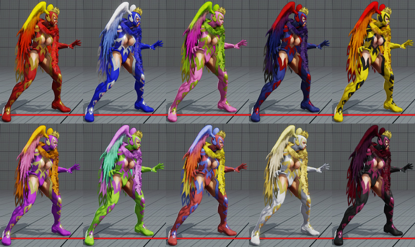 1girl, 3d, alternate_color, alternate_costume, breasts, capcom, cleavage, cleavage_cutout