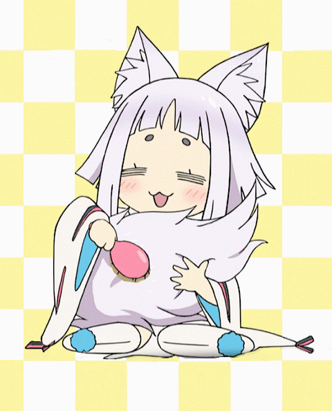1girl, animal_ears, animated, animated_gif, blush, brushing, chibi, fox_ears