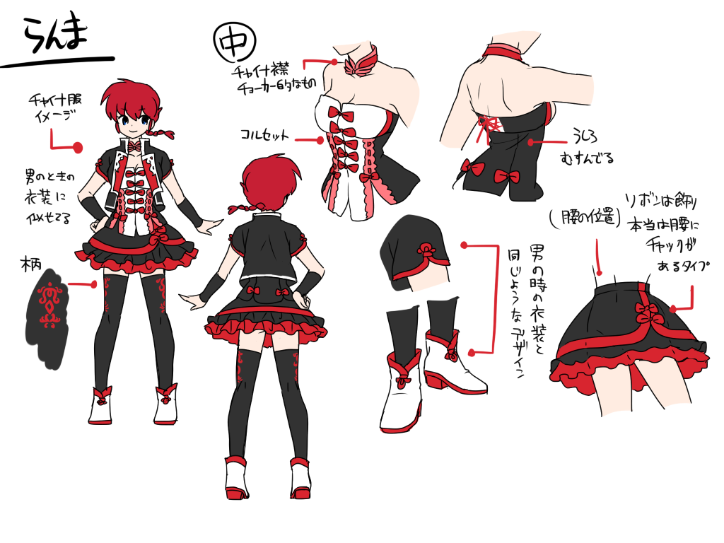 1girl, black_legwear, blue_eyes, braid, breasts, character_sheet, female, flat_color