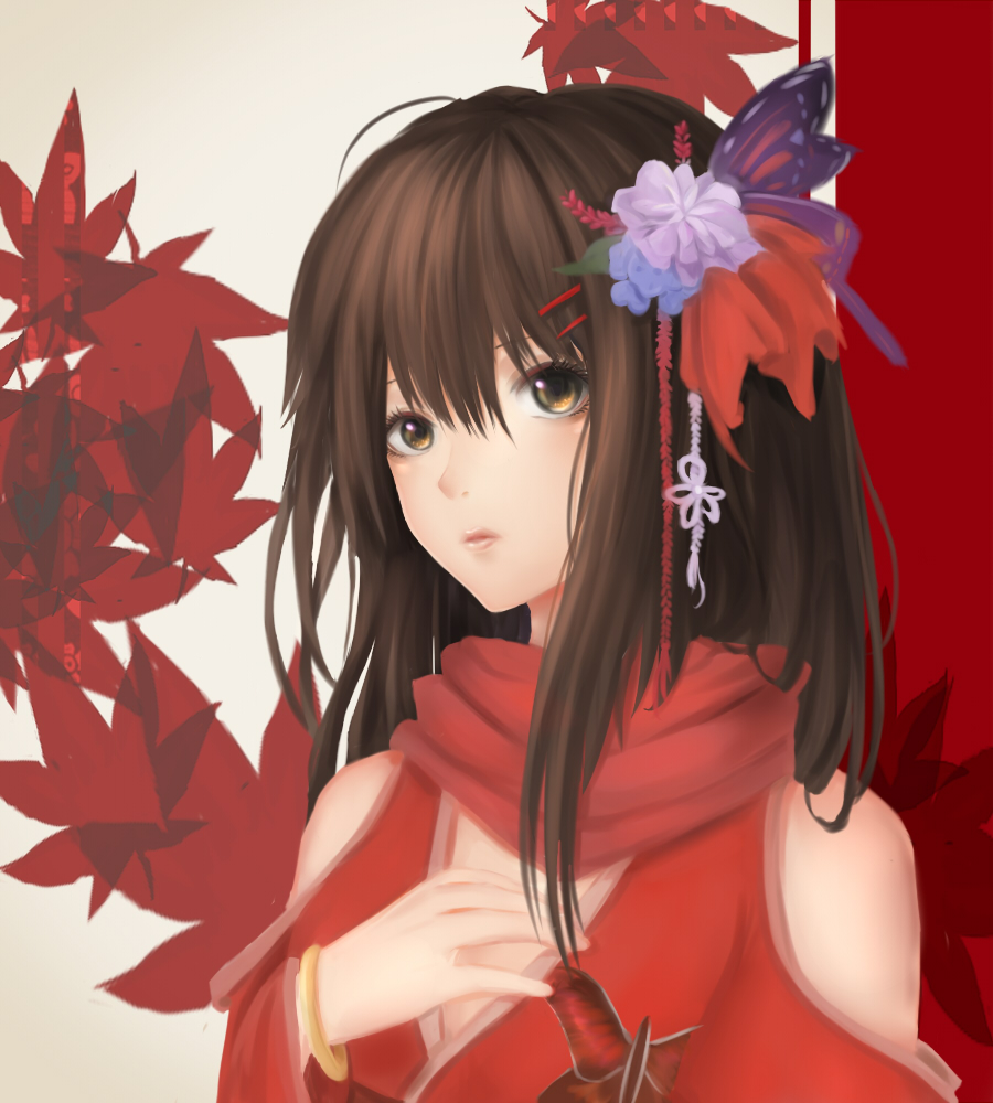 1girl, ahoge, alternate_costume, bangs, bare_shoulders, black_hair, bracelet, breasts